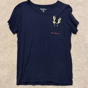 J. Crew Navy Short-Sleeve Tee with Yellow Antler Pocket Graphic